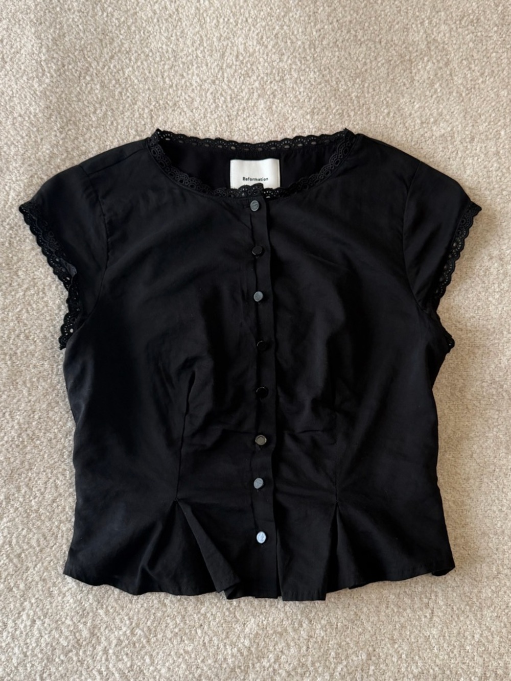 Reformation Black Lace-Trim Button Front Blouse - Valetta Top